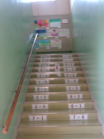 写真　階段におばけの絵と九九